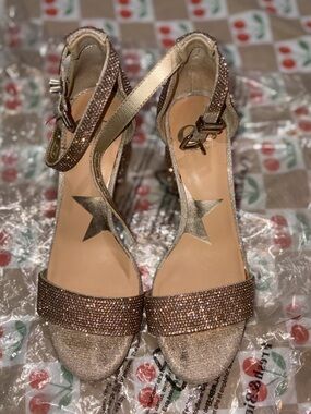 Gianni Bini Rose Gold Glitter Ankle-Strap Heels